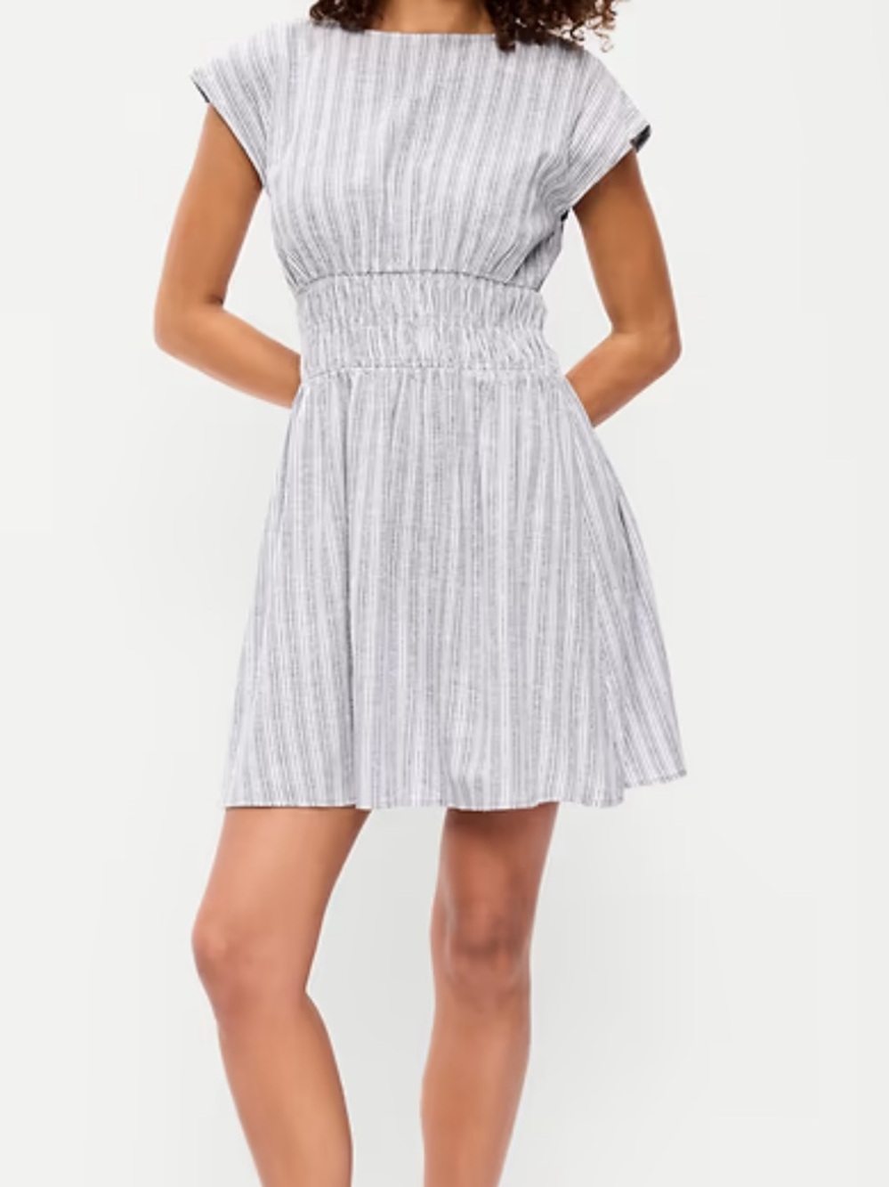 Old Navy Smocked-Bodice Fit & Flare Mini Dress Woman’s Blue Multi-Striped Med